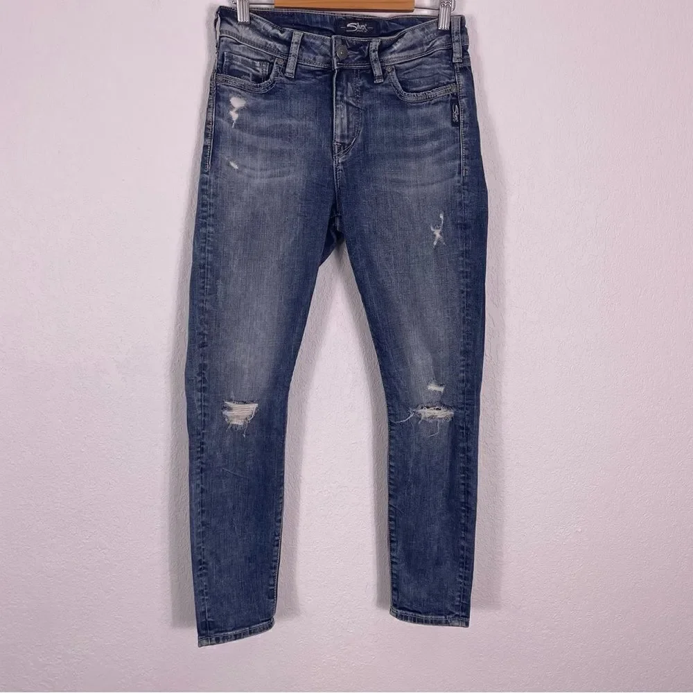 Silver Mazy Ankle Skinny Jeans Size 28